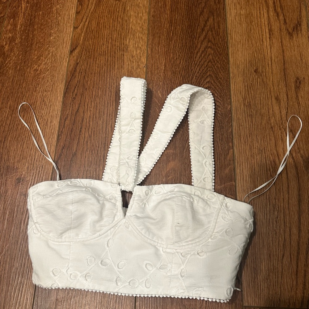 Zara Embroidered Halter Crop Top